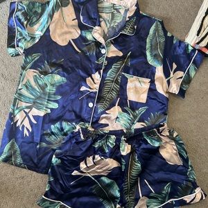 Tropical Silk Floral Short Pajama Set - Size XL